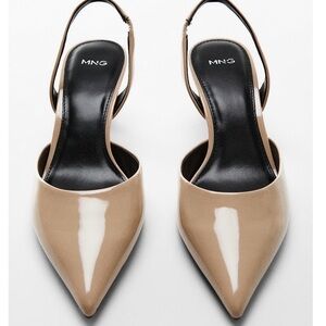 Mango Beige Patent Pointed-Toe Slingback Flats